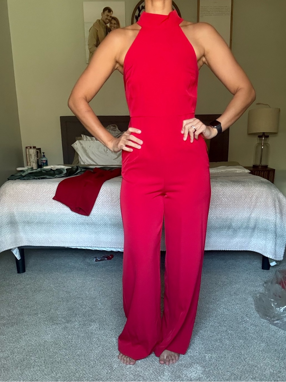 Halter Neck Wide-Leg Jumpsuit in Red